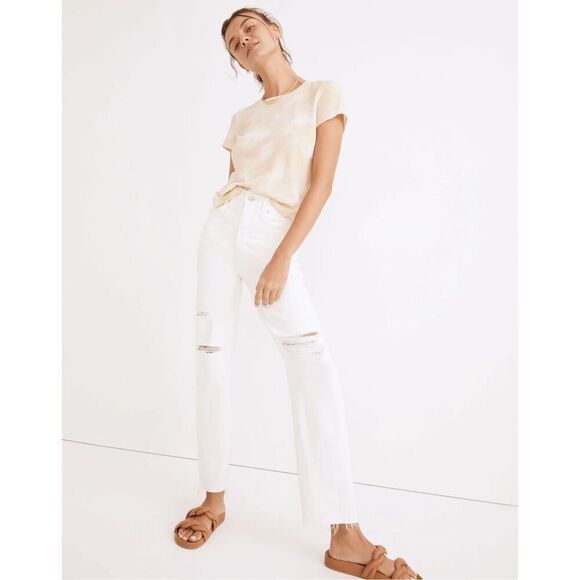 Madewell The Perfect Vintage Straight Jean in Tile White Ripped Knee Edition Siz - Picture 1 of 11